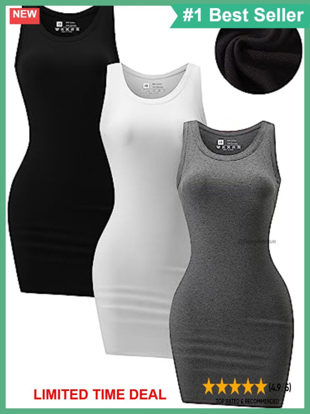3 Pack Ribbed Tank Mini Dress Bodycon Sleeveless Slim Fit Summer Club Date Night